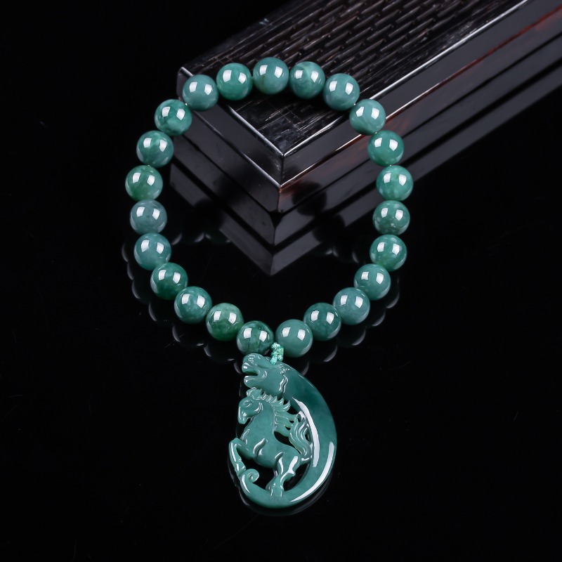 Charm Bracelet Beads - Natuurlijke Jadeïet Blue Water Zodiac Horse