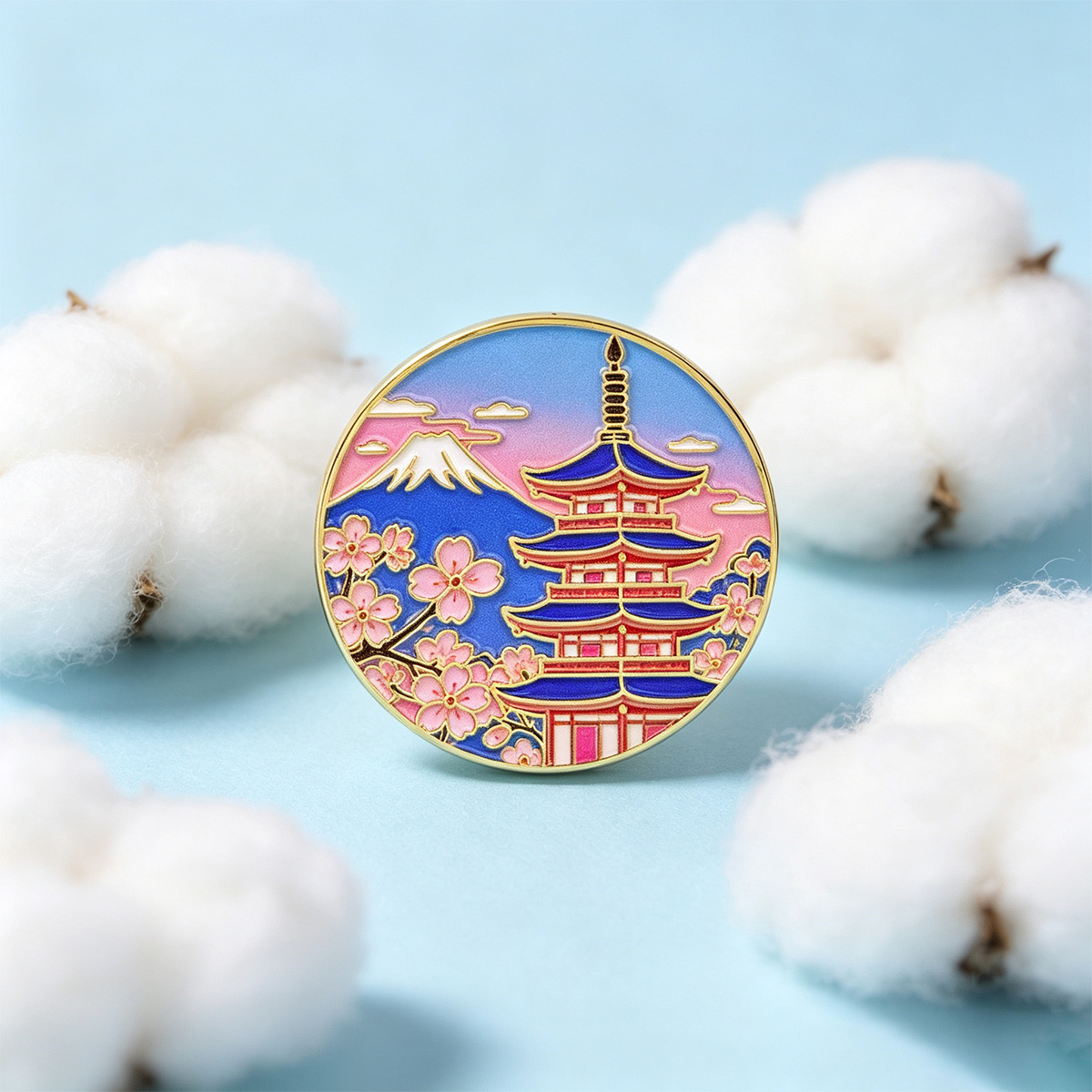 Vintage Brooch Pin - Japanse kersenbloesem emaille pin, vintage revers