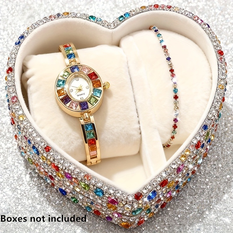 Jewelry Box Watches Bracelets - 2 stuks elegante kleurrijke strass dames