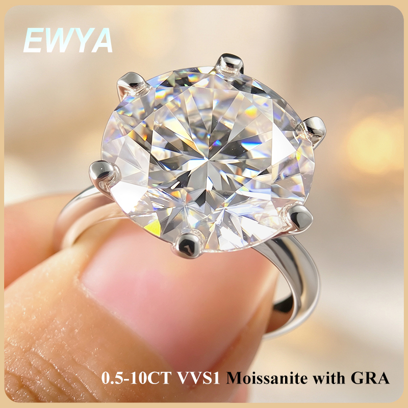 Sterling Silver Ring - EWYA GRA gecertificeerde 0,5-10CT D kleur