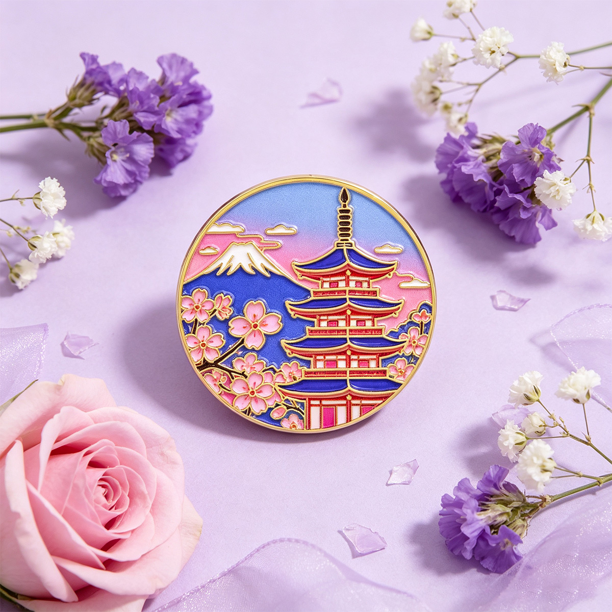Japanse kersenbloesem emaille  - Vintage Brooch Pin recensie en prijs